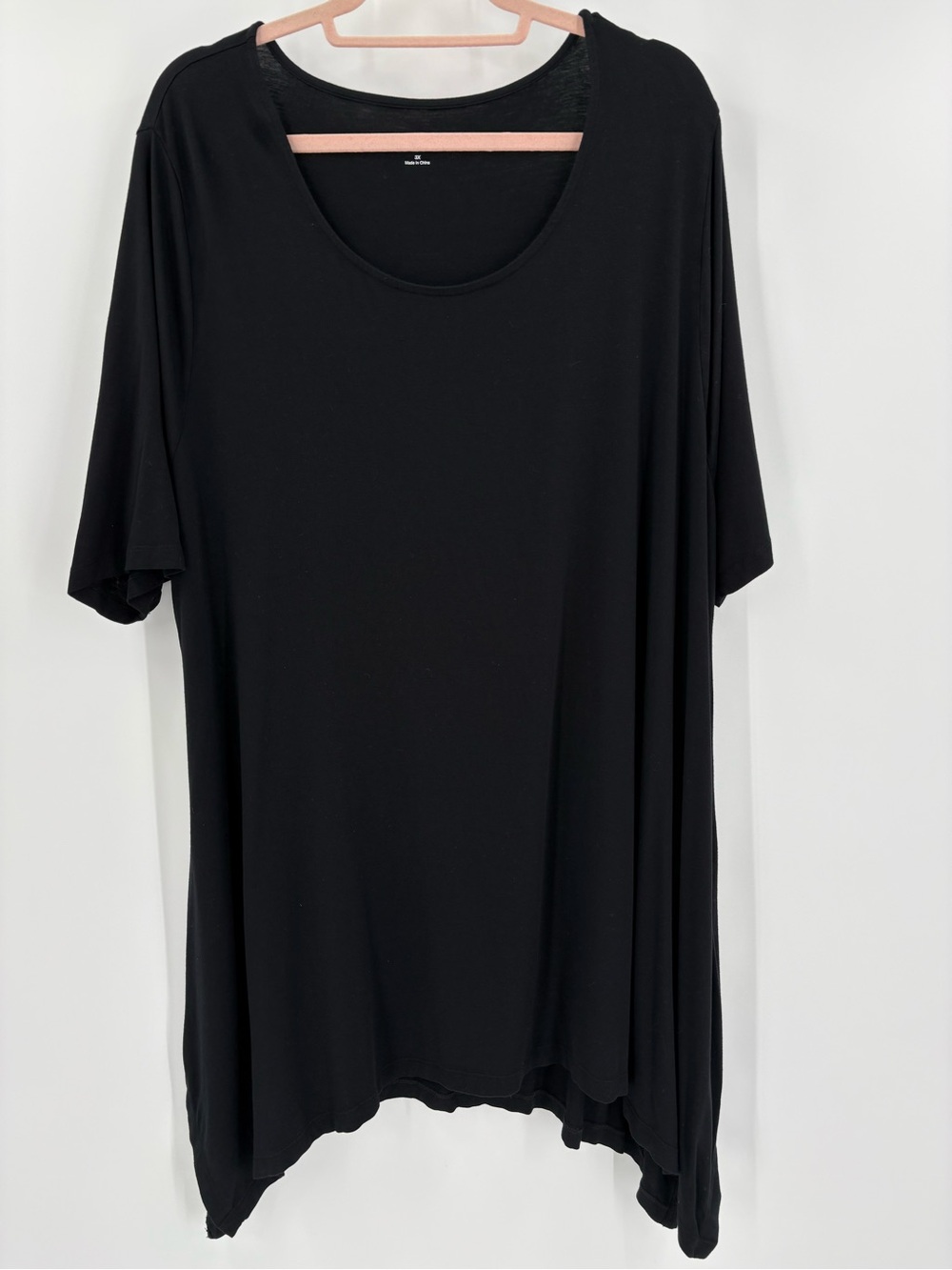 Lagenlook Soft Black Scoop Neck Capsule Relaxed Shirt Top Women Plus Size 3X